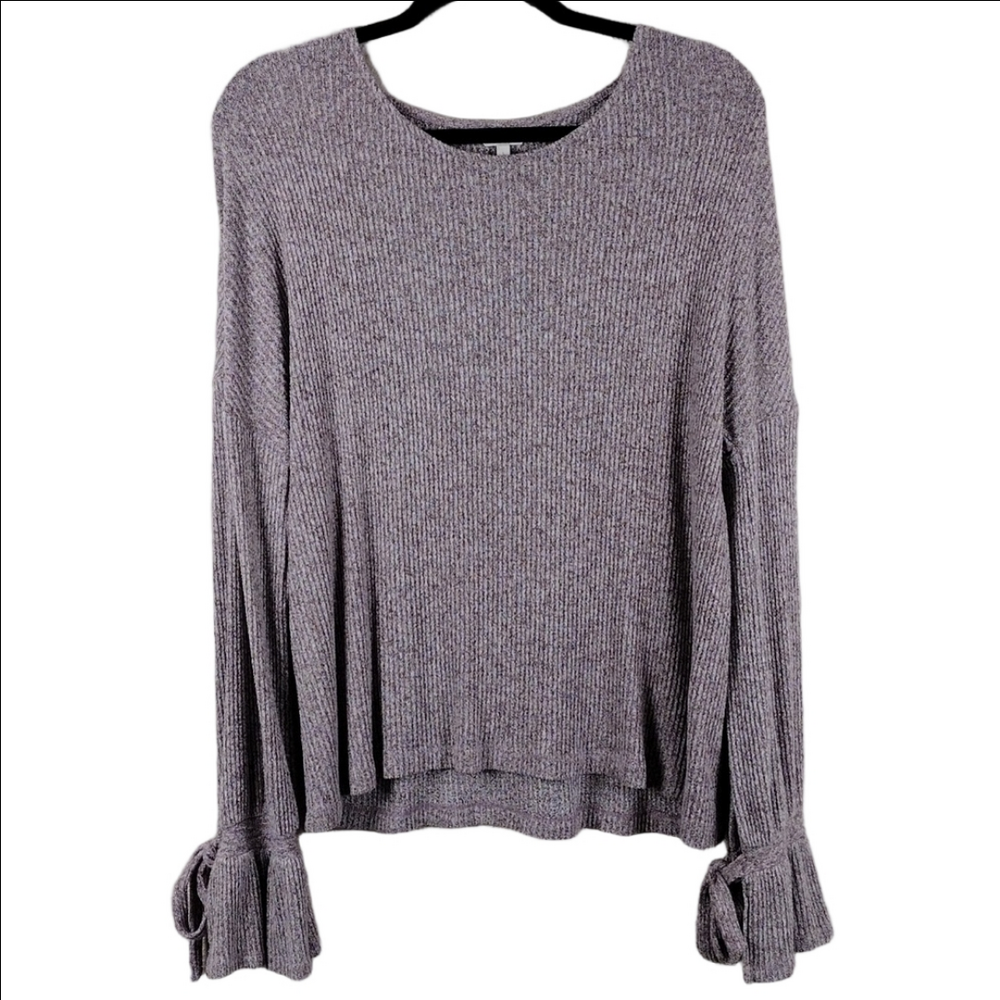 Lucky Brand Heathered Knit Scoop Neckline Flare Long Sleeve Pullover Sweater Top